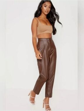 Princess Polly XX High-Waist Faux Leather Pants in Chocolate Brown